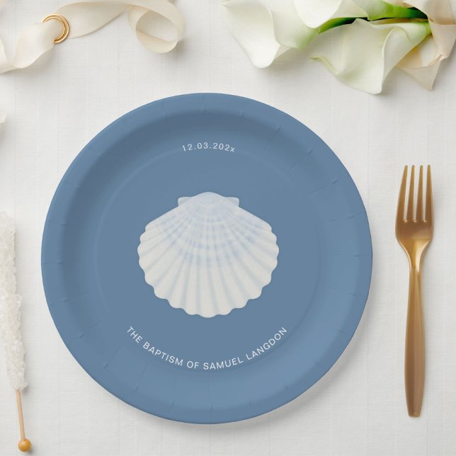 Prato De Papel Blue shell baptism christening Paper Plate (Criador carregado)