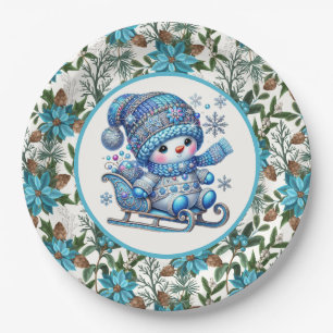 Prato De Papel Blue Snowman