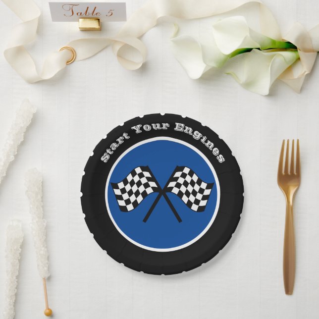 Prato De Papel Blue Start Your Engines Racing Tire (Casamento)