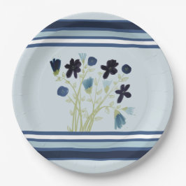 Prato De Papel Blue Stripe e Floral