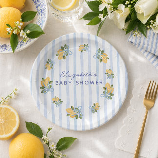 Prato De Papel Blue Stripe Lemon Baby Shower