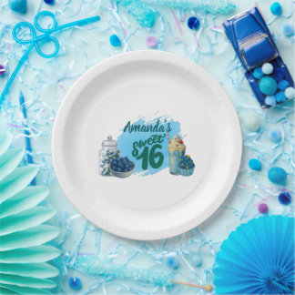 Prato De Papel Blue Sweet Sixteen Paper Plates