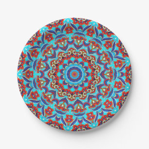 Prato De Papel Blue Teaf Floral Mandala Boho