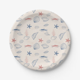 Prato De Papel Blue toile Ocean Paper Plate