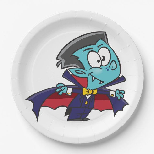 Prato De Papel Blue Vampire Boy with Cape Cute Dracula (Frente)