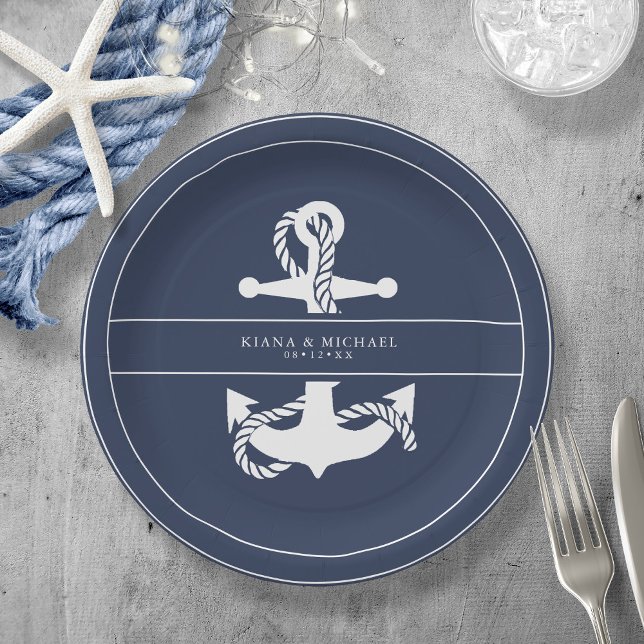 Prato De Papel Blue Wave Anchor Wedding V2 Wht/Marinho ID836 (Criador carregado)