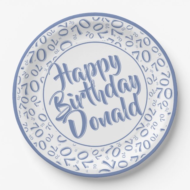 Prato De Papel Blue/White 70th Random Number Pattern (Frente)