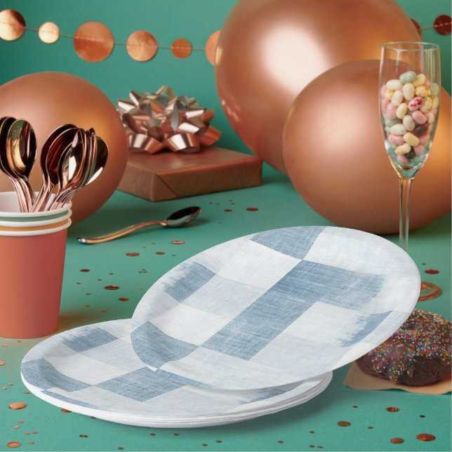 Prato De Papel Blue White Denim Jean Stripes Aniversário (Múltiplo)