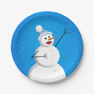Prato De Papel Blue Winter Happy Snowman