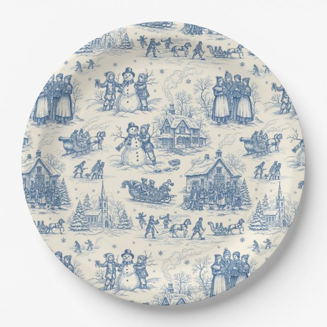 Prato De Papel Blue Winter Toile Chinoiserie (Frente)