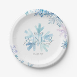 Prato De Papel Blue Winter Wonderland Snowflake First Birthday