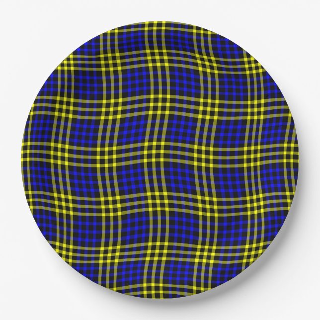 Prato De Papel Blue Yellow Plaid Checker Seamless Pattern (Frente)