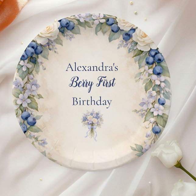 Prato De Papel Blueberry Berry Botanical 1st Birthday (Criador carregado)