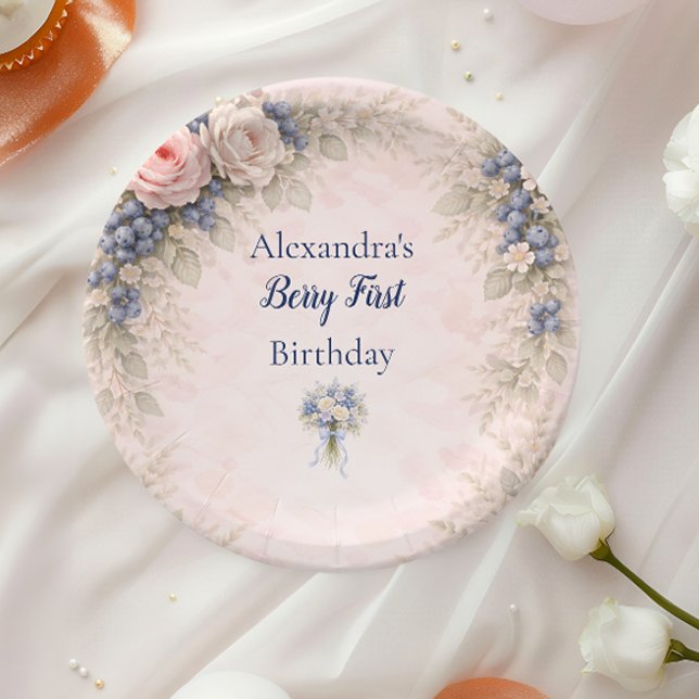 Prato De Papel Blueberry Berry First Garden 1st Birthday (Criador carregado)