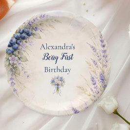 Prato De Papel Blueberry Botanical Berry Theme 1st Birthday