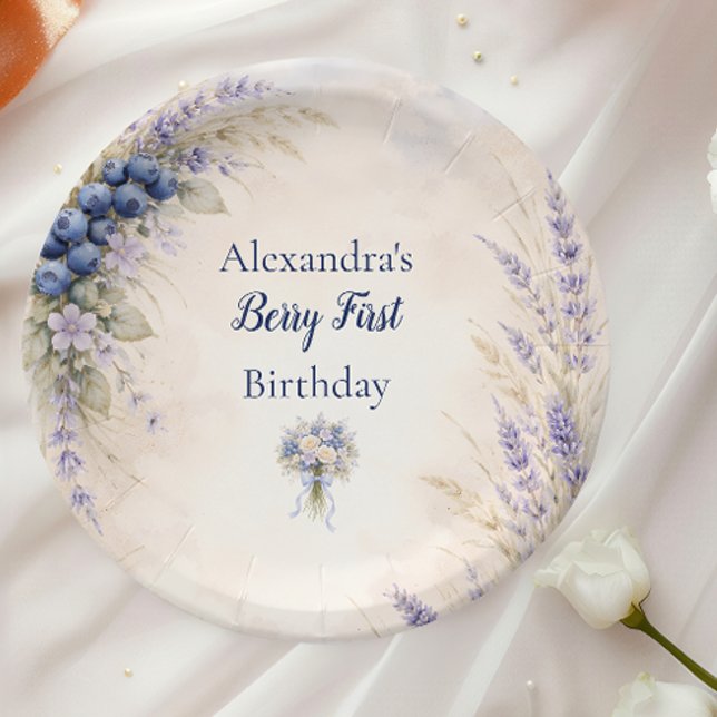 Prato De Papel Blueberry Botanical Berry Theme 1st Birthday (Criador carregado)