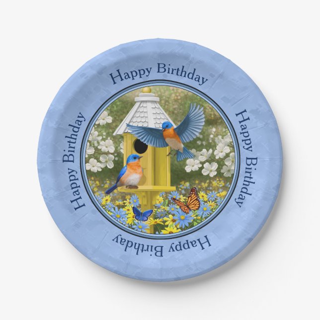 Prato De Papel Bluebird e Hexagon Birdhouse Blue (Frente)