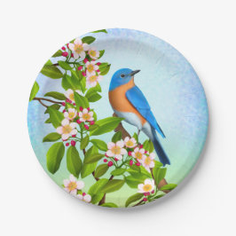 Prato De Papel Bluebird oriental nas placas de papel das flores