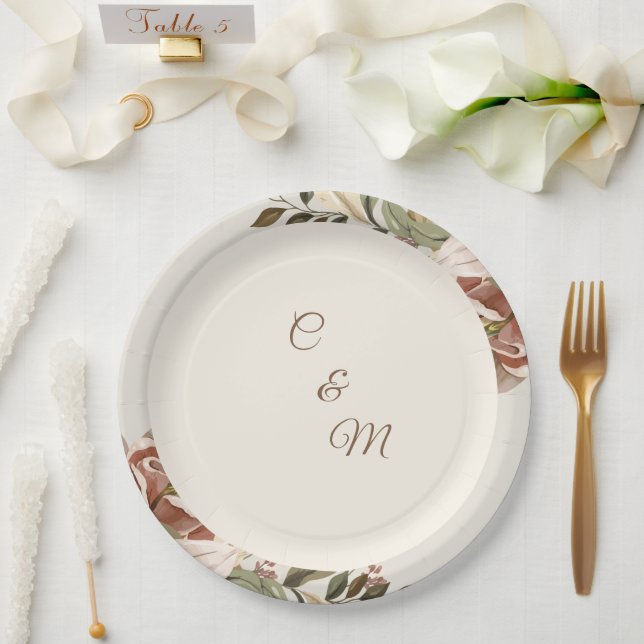 Prato De Papel Blush Botanical Garden Wedding Paper Plate (Casamento)