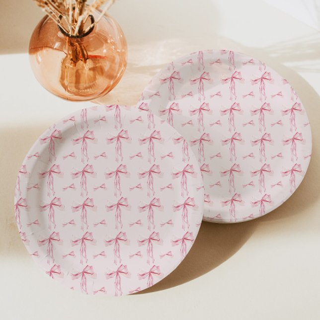 Prato De Papel Blush Bow Baby Shower Paper Planta Moderna Raparig (Criador carregado)