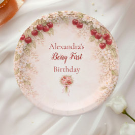 Prato De Papel Blush Cherry Botanical Party 1st Birthday