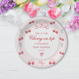 Prato De Papel Blush Cherry no Top Chá de fraldas Party