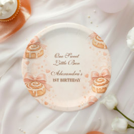 Prato De Papel Blush Cinnamon Bow Little Bun 1st Birthday