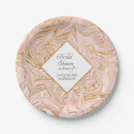 Prato De Papel Blush de mármore brilhante do Rosa Dourado com fau