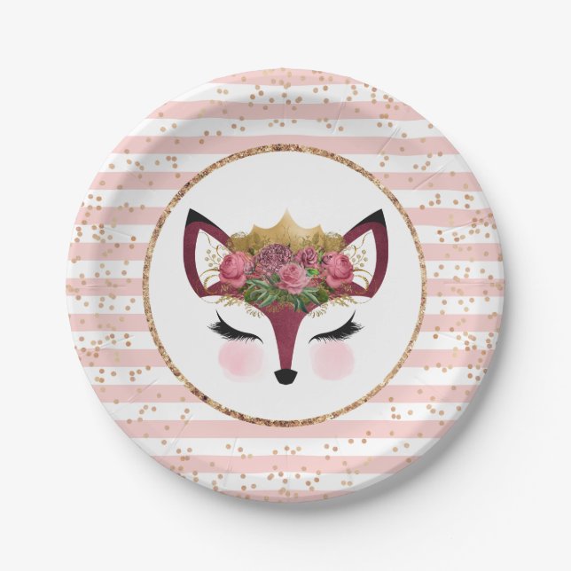 Prato De Papel Blush & Dourado Fox Princess (Frente)