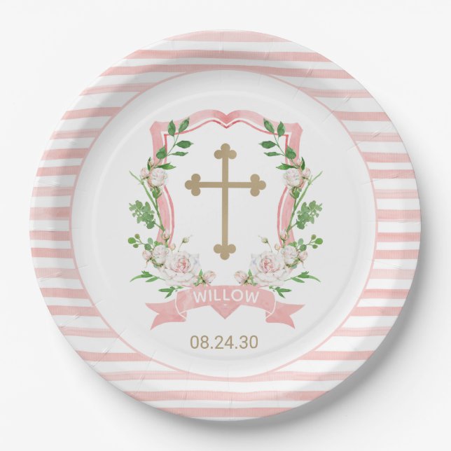 Prato De Papel Blush Floral Baptism (Frente)