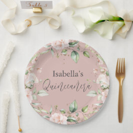 Prato De Papel Blush Floral Watercolor Quinceañera Paper