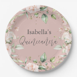Prato De Papel Blush Floral Watercolor Quinceañera Paper