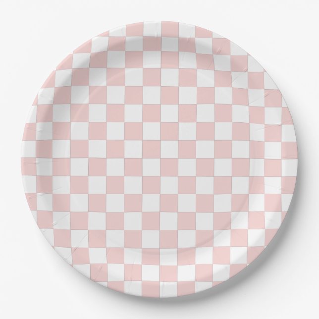 Prato De Papel Blush Pink and White Checkered (Frente)