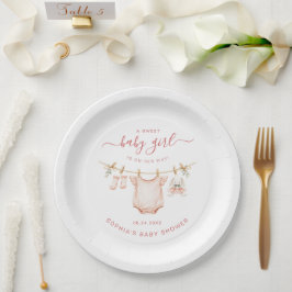 Prato De Papel Blush Pink Clothesline Girl Baby Shower Party