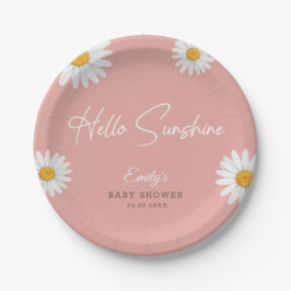 Prato De Papel Blush Pink Daisy Hello Sunshine Baby Shower