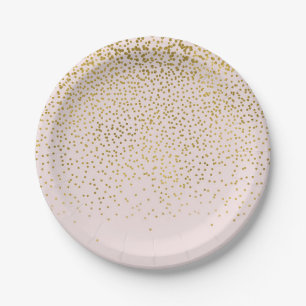 Prato De Papel Blush Rosa e Dourado Confetes Festa de Noivado Mod