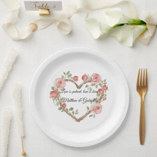 Prato De Papel Blush Rosa Floral Casamento Romântico