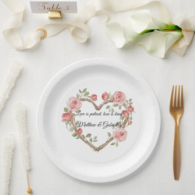 Prato De Papel Blush Rosa Floral Casamento Romântico (Casamento)