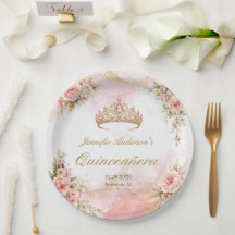 Blush Rosa Floral Dourado Quinceañera