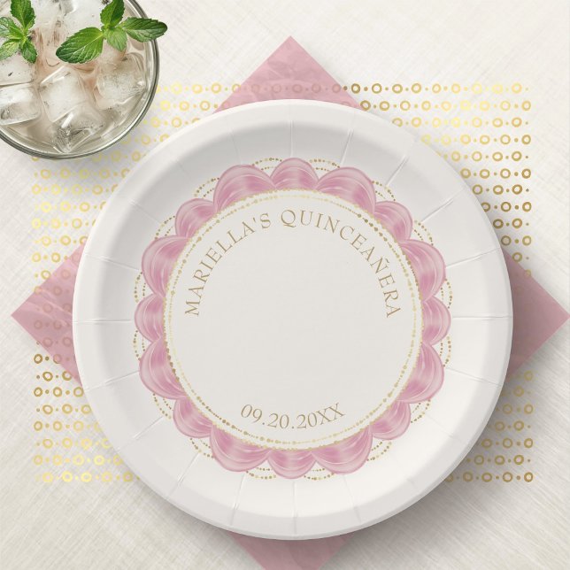 Prato De Papel Blush Rosa Quinceanera (Criador carregado)