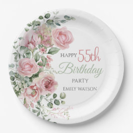Prato De Papel Blush Rose Greenery Eucalypt 55th Birthday