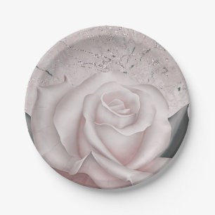 Prato De Papel Blush White Rose Glam Modern Marble Chá de panela