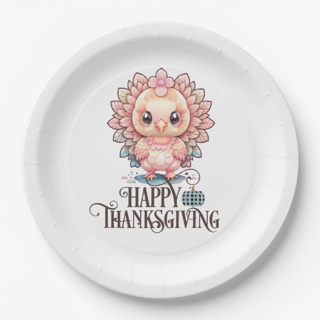 Prato De Papel Boa Ação de Graças à Turquia (Frente)