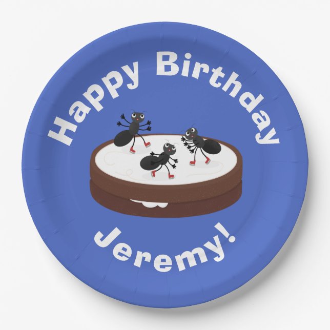 Prato De Papel Boas formigas patinando em desenho de biscoito (Frente)