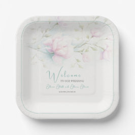 Prato De Papel Boas-vindas ao casamento da Magnolia Rosa