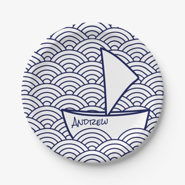 Prato De Papel Boat on Waves Paper Plate (Frente)