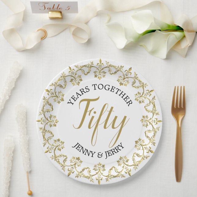 Prato De Papel Bodas de Ouro (Casamento)
