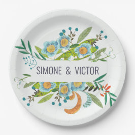 Prato De Papel Boêmia Botânica Verde e azul Floral