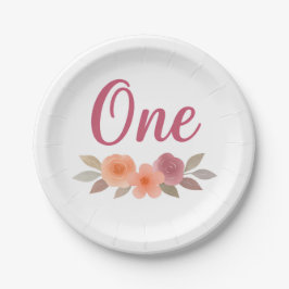 Prato De Papel Boho Aquarela Floral Primeiro Aniversário
