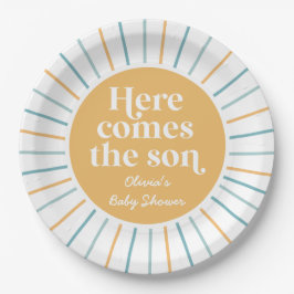 Prato De Papel Boho Aqui vem o Filho chuvinha de sol baby shower